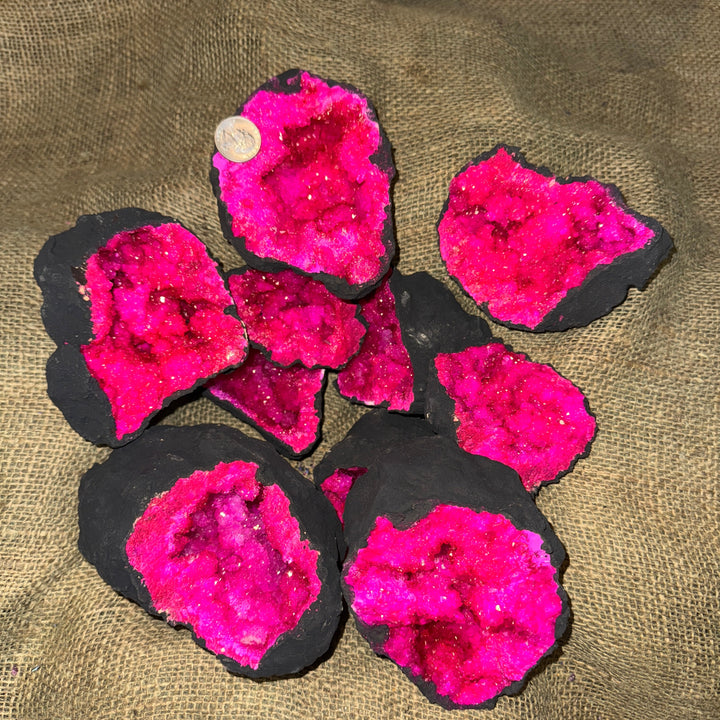 Dyed Quartz Black Geode with Pink Center (4"-6") (G4)