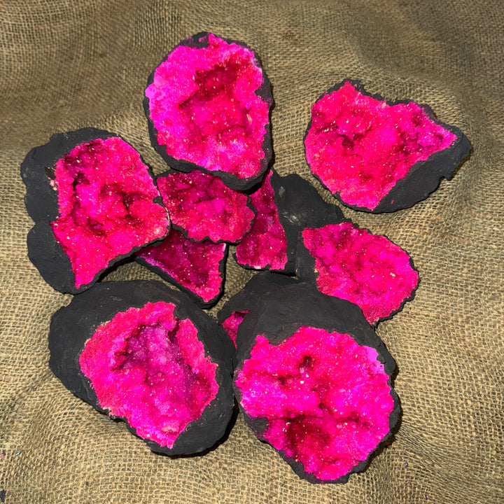 Dyed Quartz Black Geode with Pink Center (4"-6") (G4)