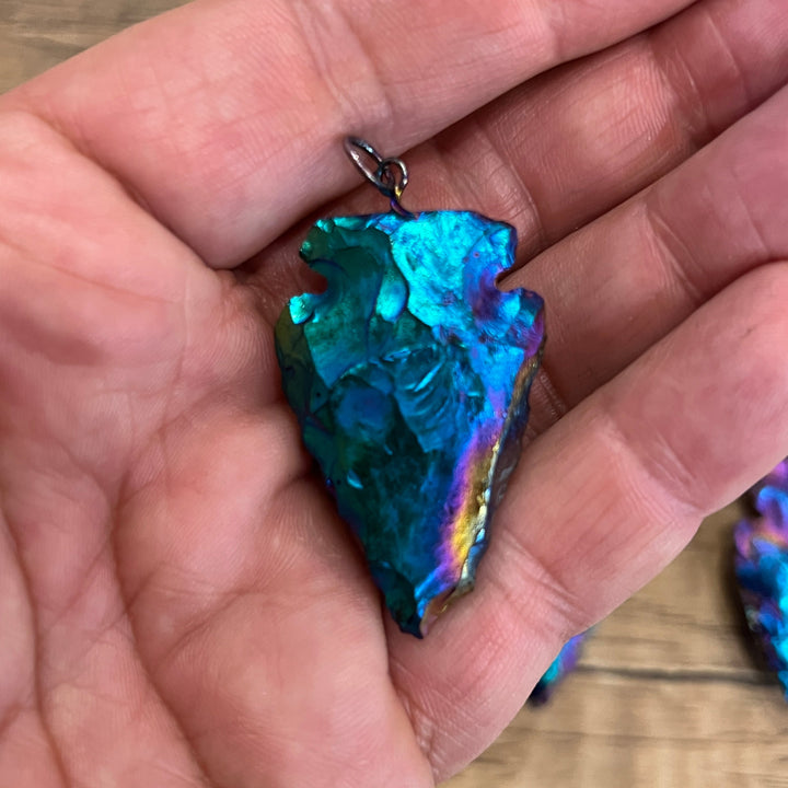 Rainbow Mystic Obsidian Arrowhead Pendant