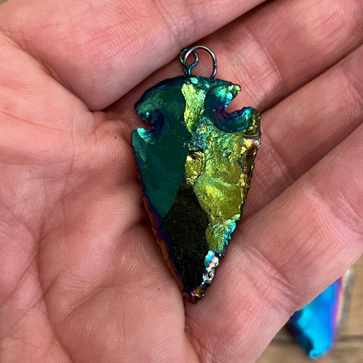 Rainbow Mystic Obsidian Arrowhead Pendant
