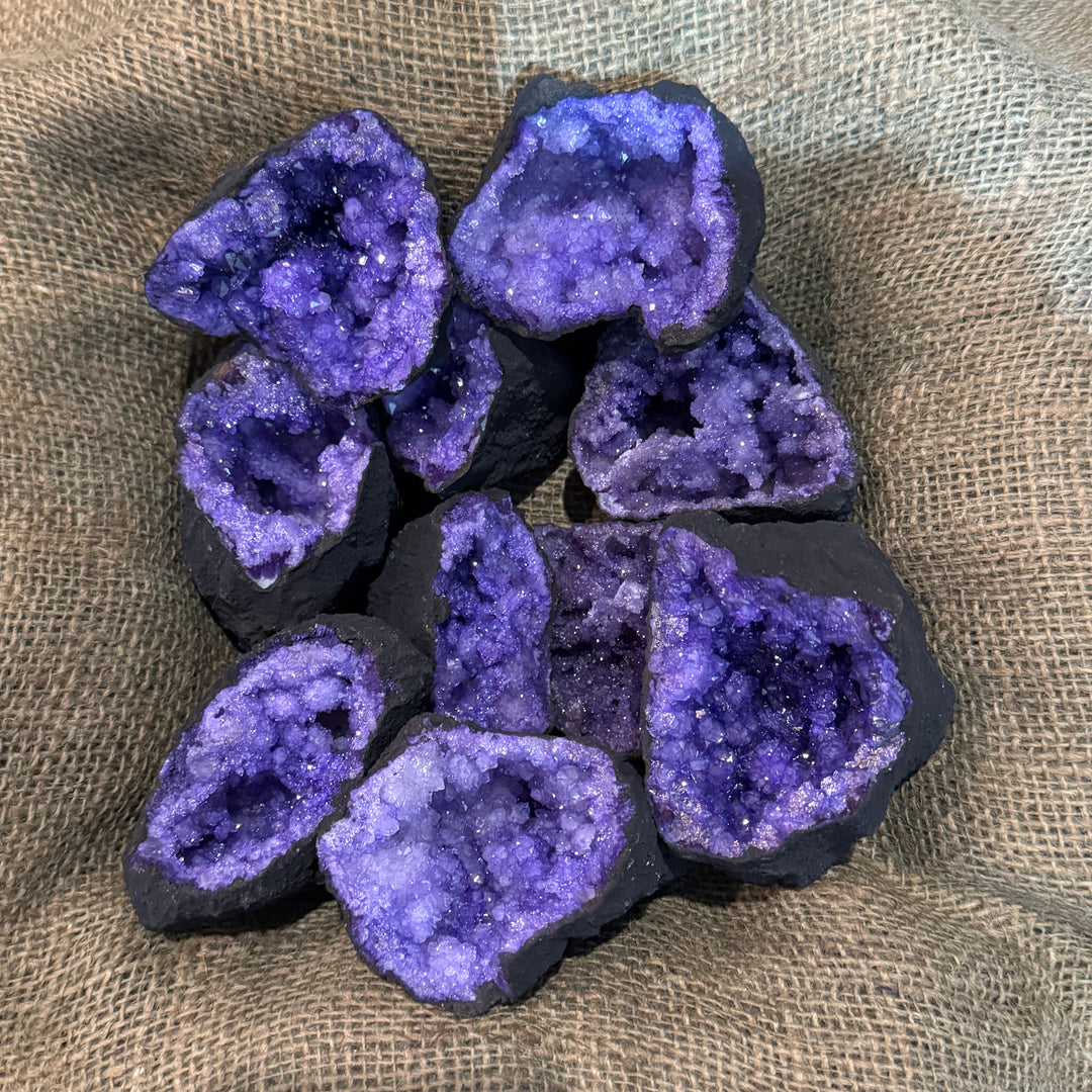 Dyed Quartz Black Geode with Purple Center (3"-5") (G3)