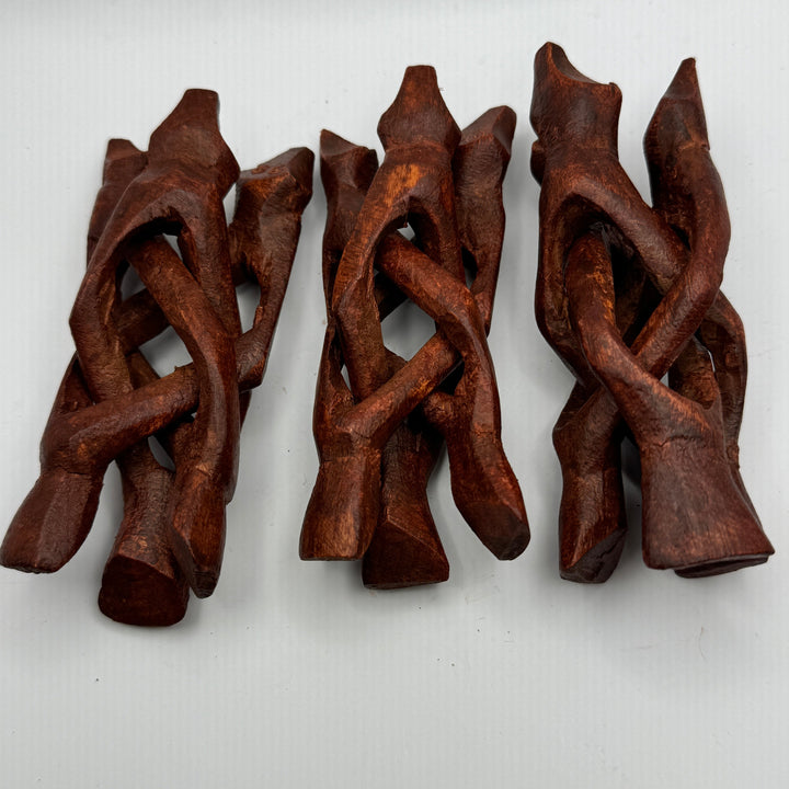 (1) 4" Carved Wood Tripod Cobra Stand Three Prong Display for Crystal Spheres, Eggs, or Balls