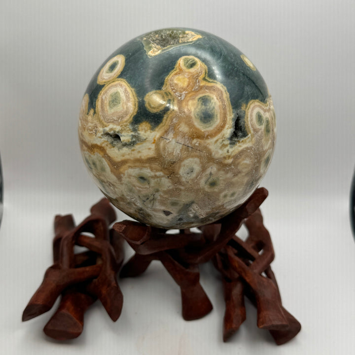 (1) 4" Carved Wood Tripod Cobra Stand Three Prong Display for Crystal Spheres, Eggs, or Balls