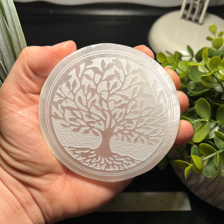 Selenite Tree of Life Charging Plate 4"