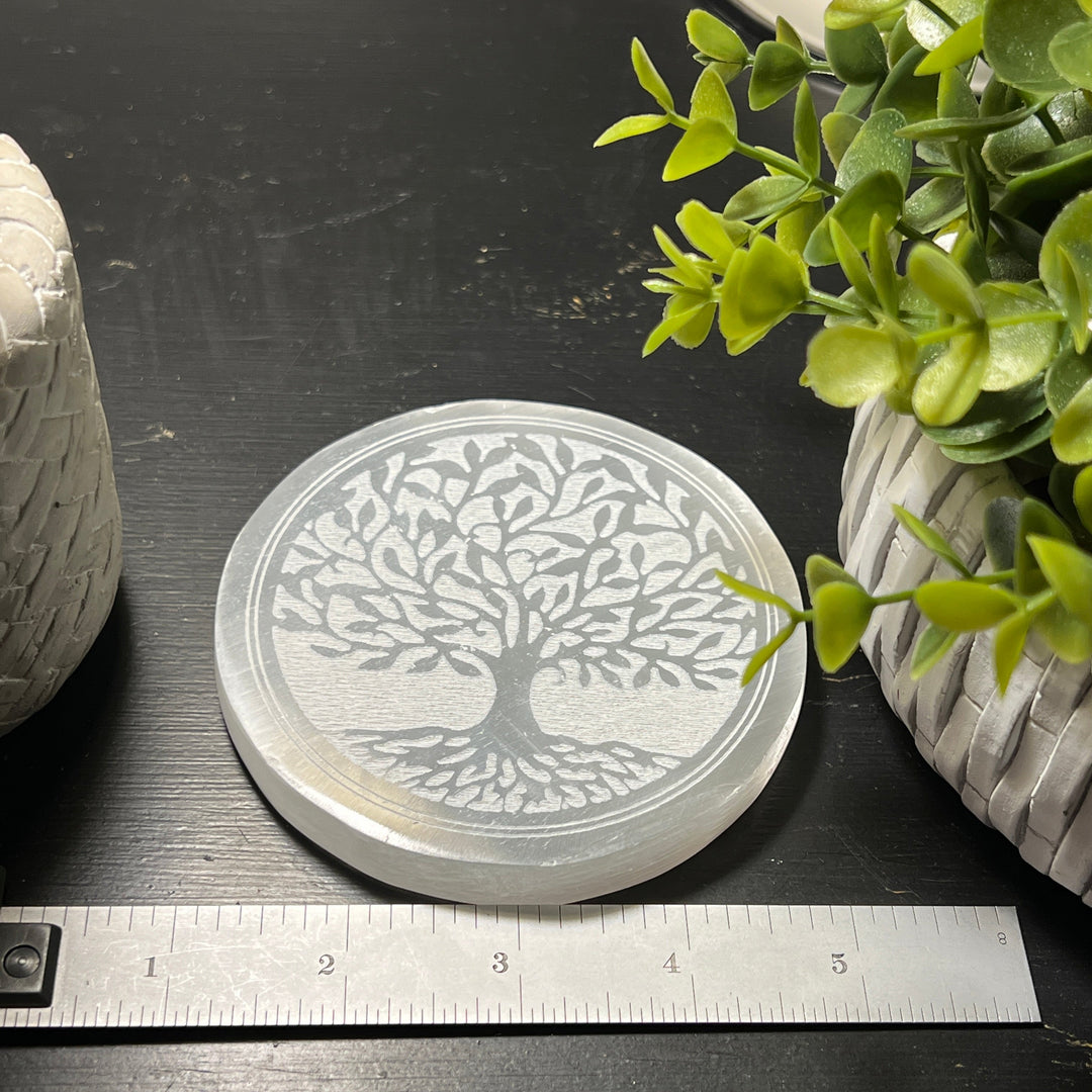 Selenite Tree of Life Charging Plate 4"
