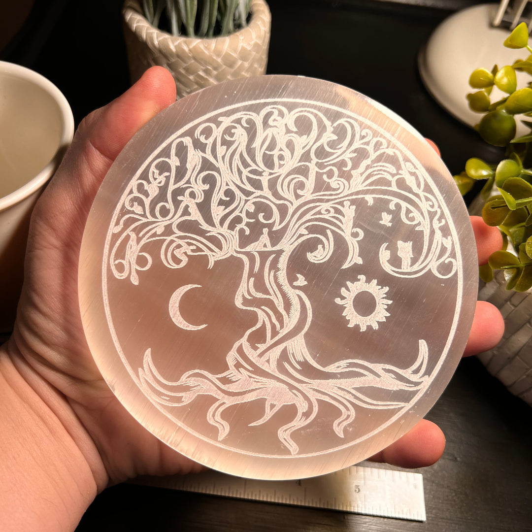Selenite Tree of Life Charging Plate Large 5"