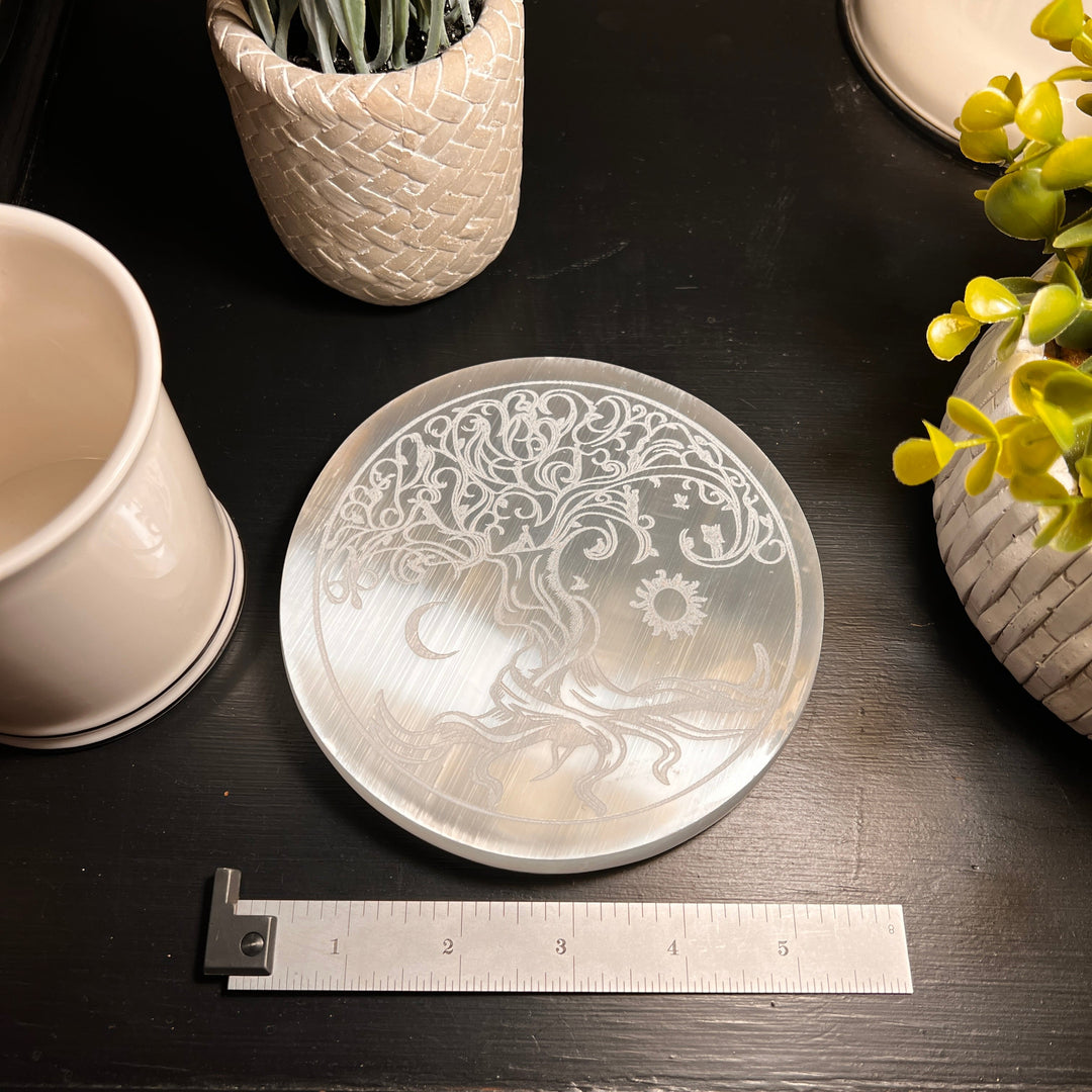 Selenite Tree of Life Charging Plate Large 5"