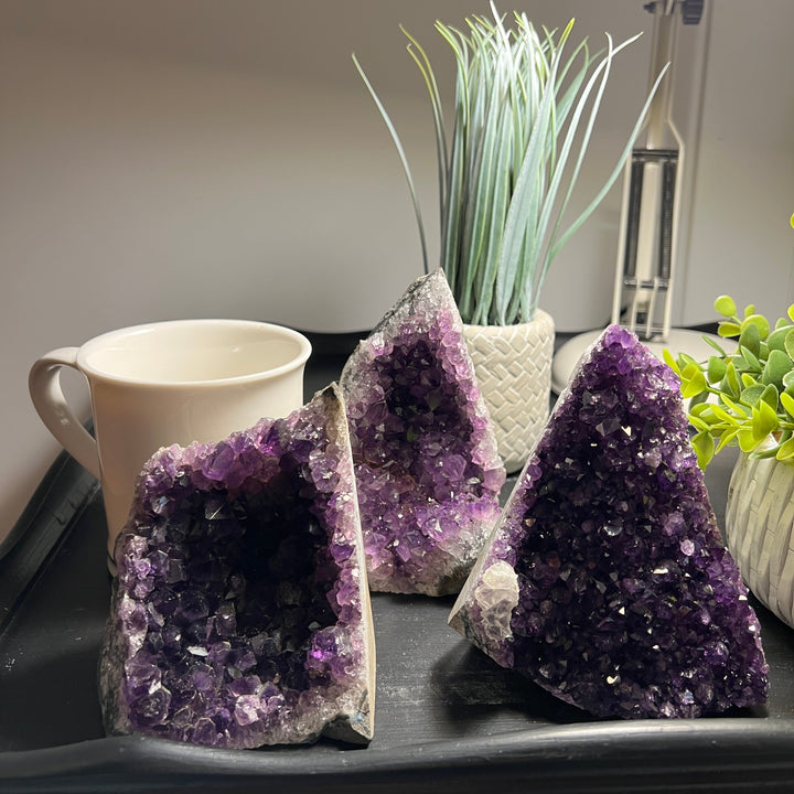 Amethyst Cut Base Size 3 (1.3 - 1.8 lbs) Amethyst Druze Geode - Home Decor