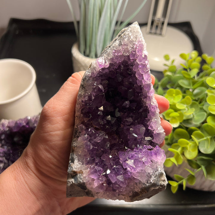 Amethyst Cut Base Size 3 (1.3 - 1.8 lbs) Amethyst Druze Geode - Home Decor