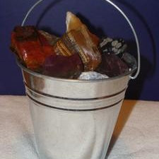 Metal Bucket Full of Rocks and Gemstones