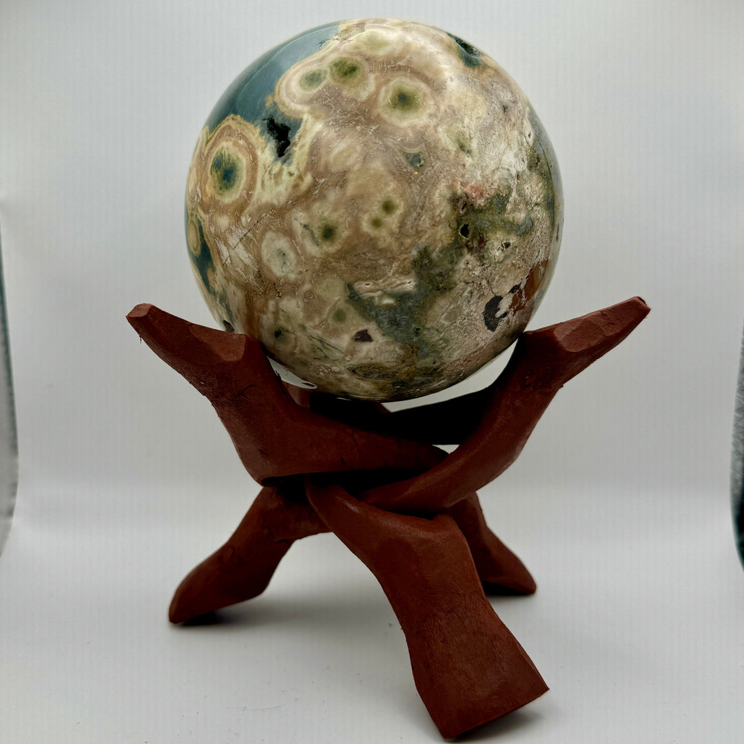 (1) 6" Carved Wood Tripod Cobra Stand Three Prong Display for Crystal Spheres, Eggs, or Balls