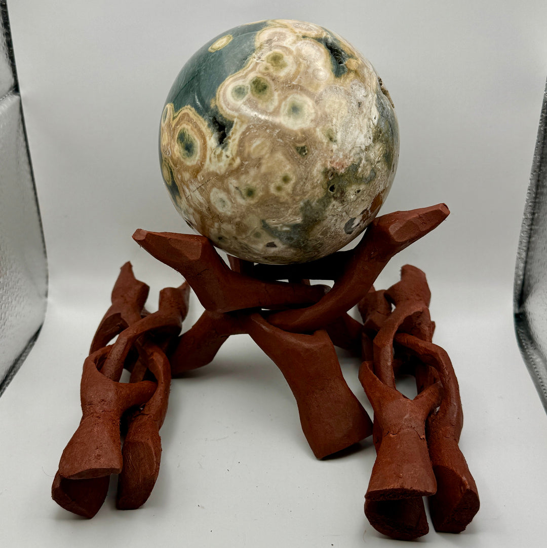 (1) 6" Carved Wood Tripod Cobra Stand Three Prong Display for Crystal Spheres, Eggs, or Balls